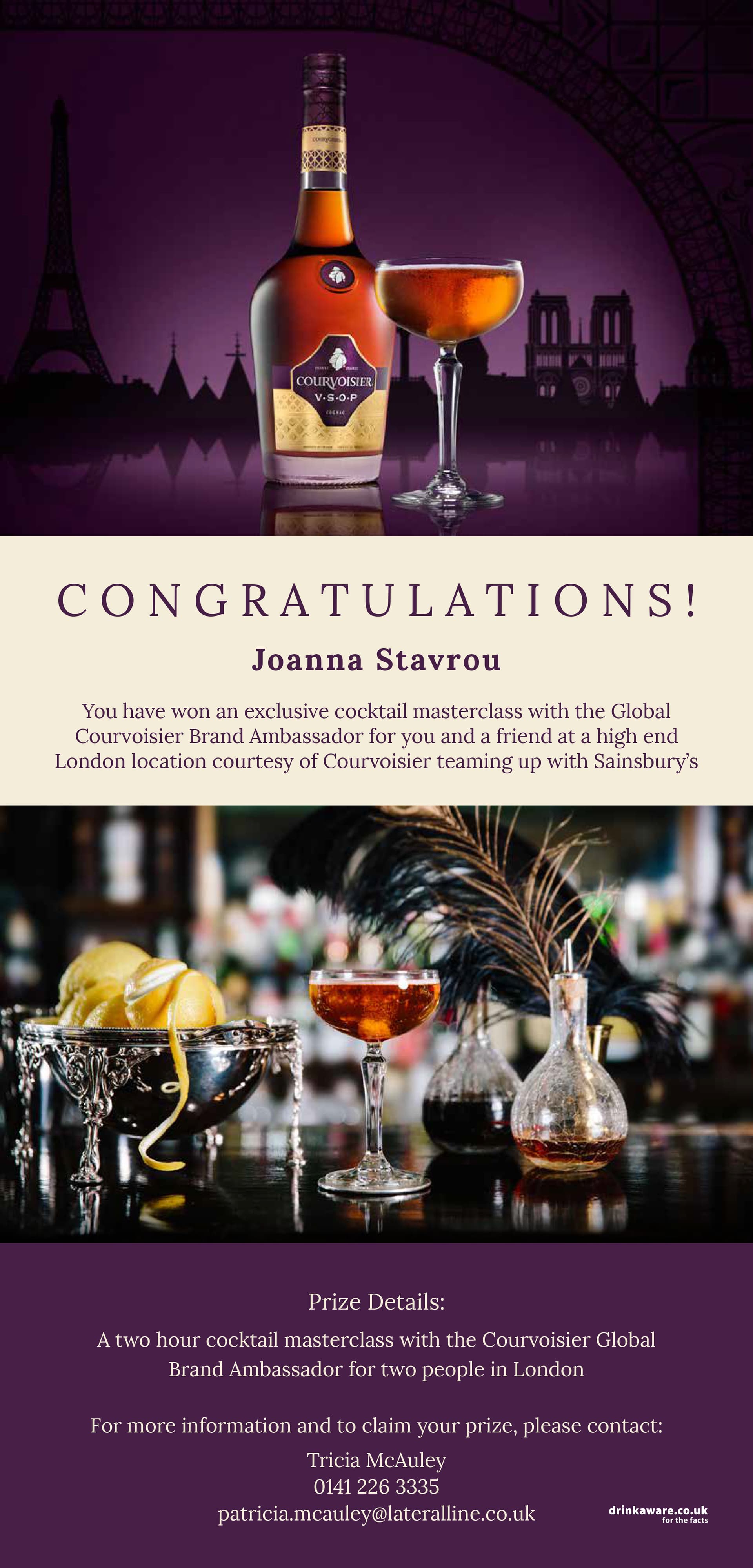 Courvoisier Sainsburys competition winners email