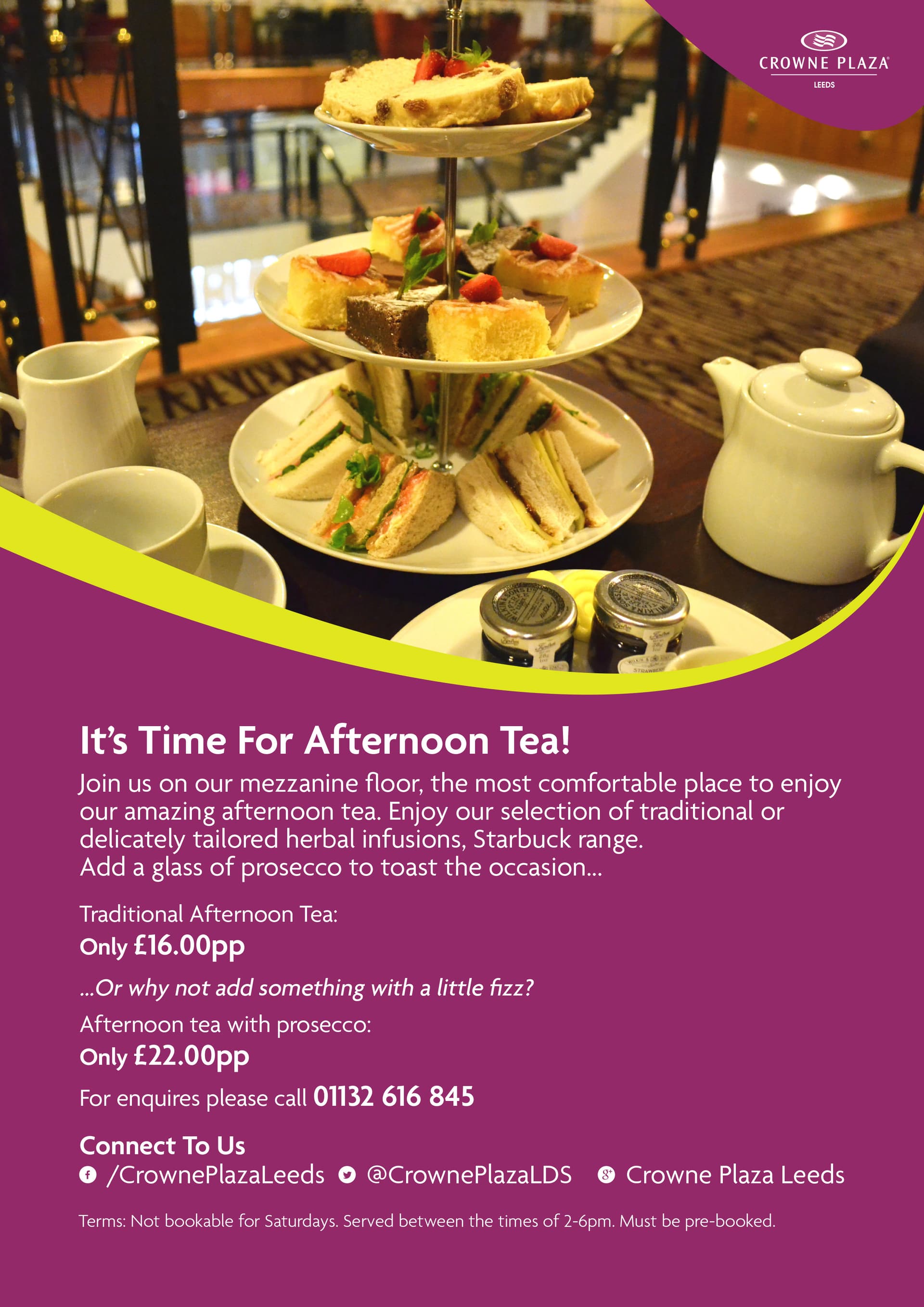 Crowne Plaza Leeds afternoon tea A4 poster
