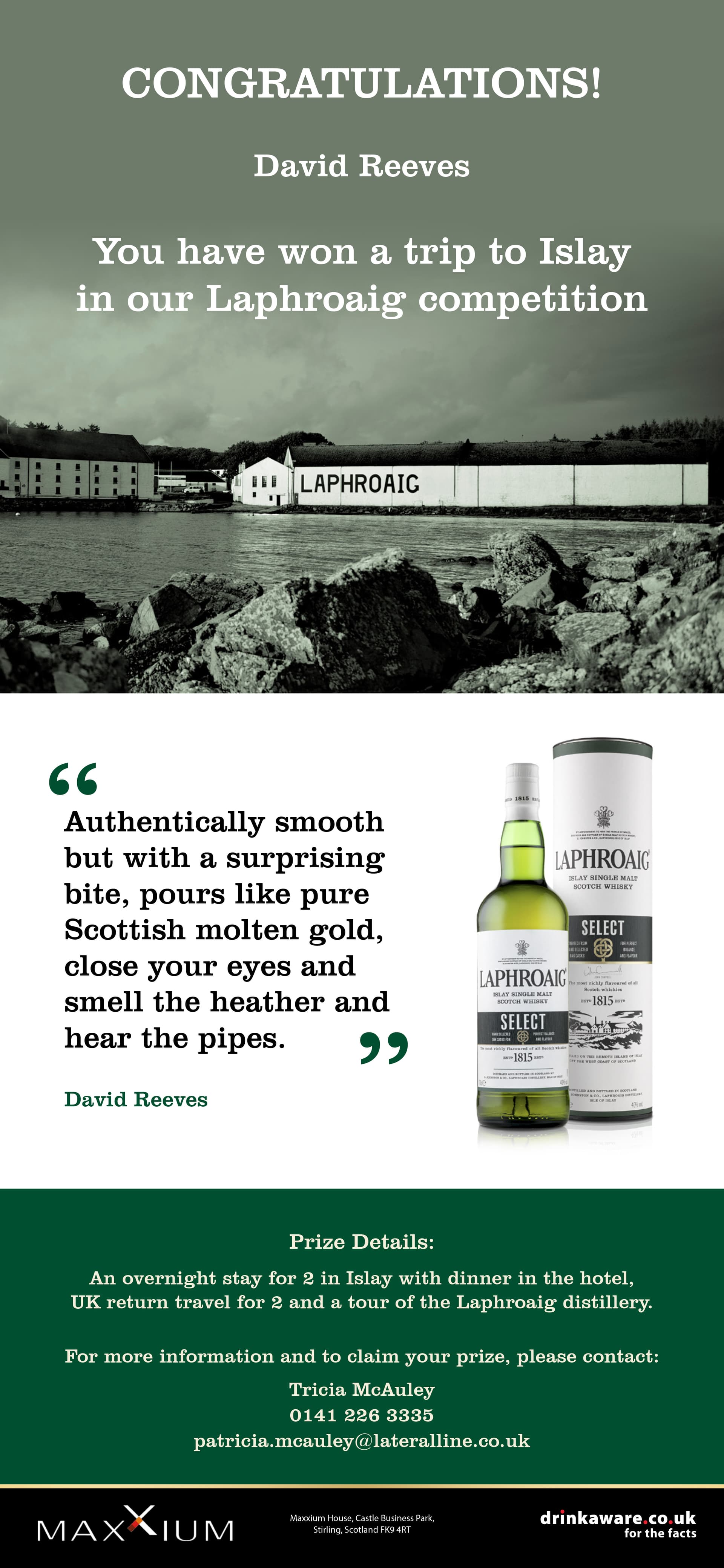 Laphroaig Waitrose competition winners email