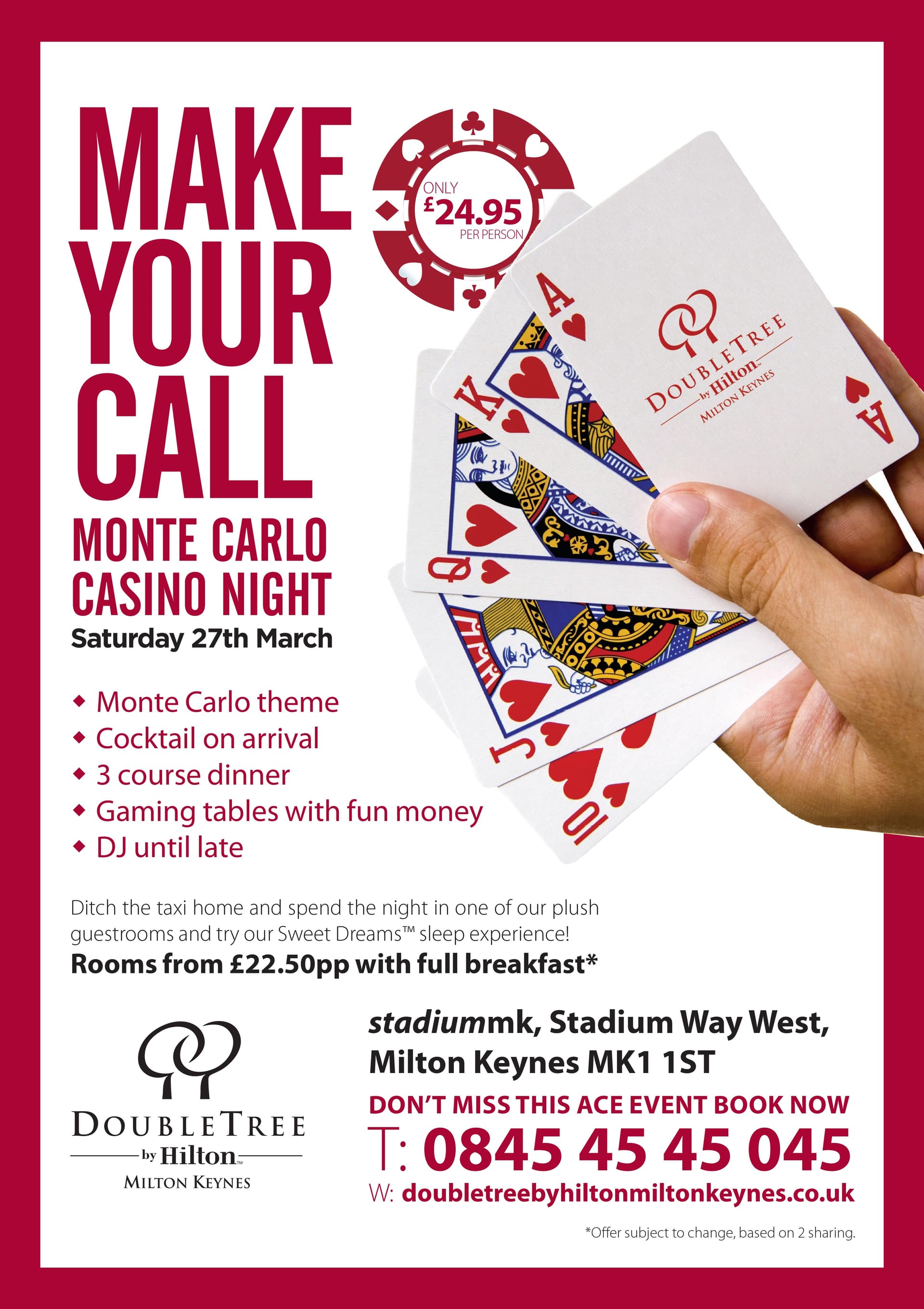 DoubleTree by Hilton Milton Keynes Casino Night A3 poster
