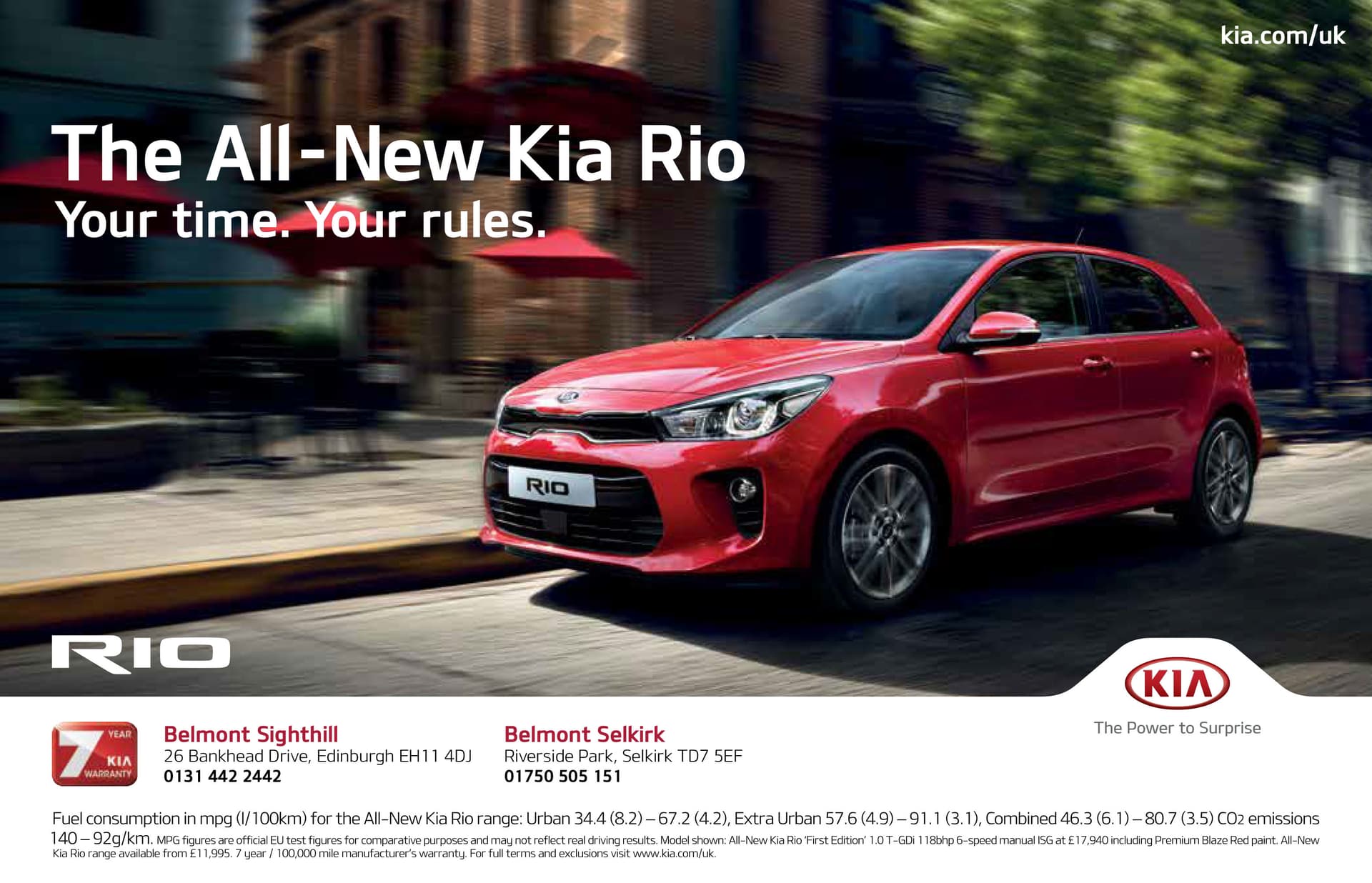 Kia Rio Sun half-page advert Wallyford and Selkirk