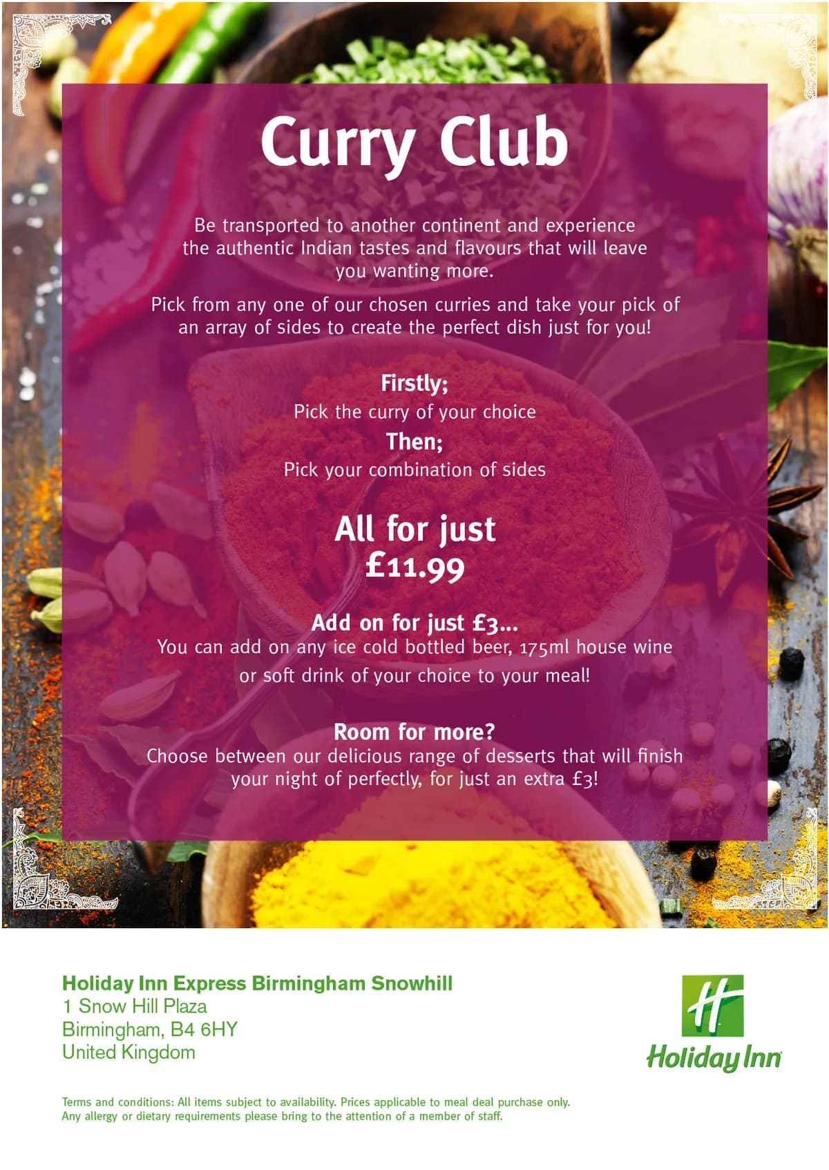 Holiday Inn Express Birmingham Curry Club flyer