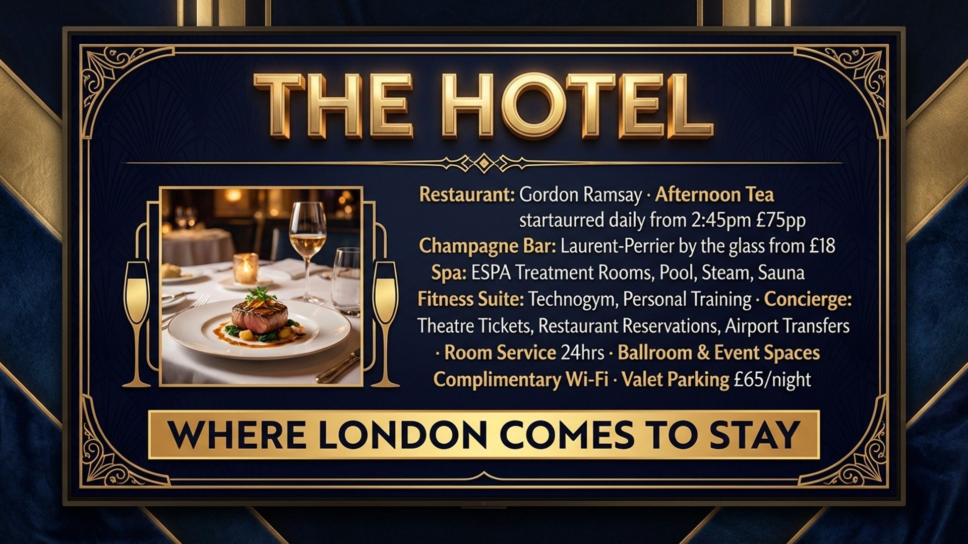 digital opening hours screen showing hotel design