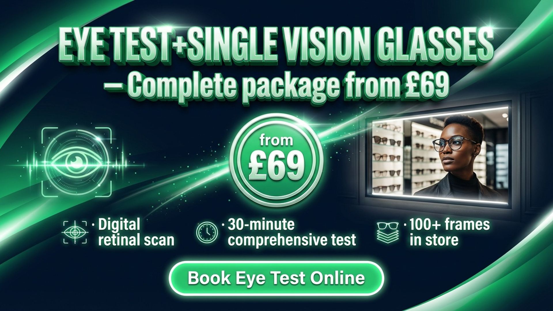 digital opening hours screen showing optician design